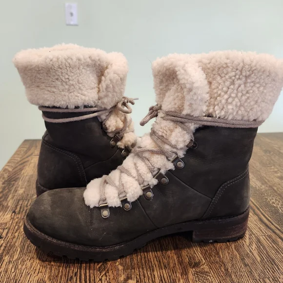 Ugg Fraser Cozy Shearling-Lined Lace Up Hiking Boots Khaki Green Size 10 - Picture 7 of 9